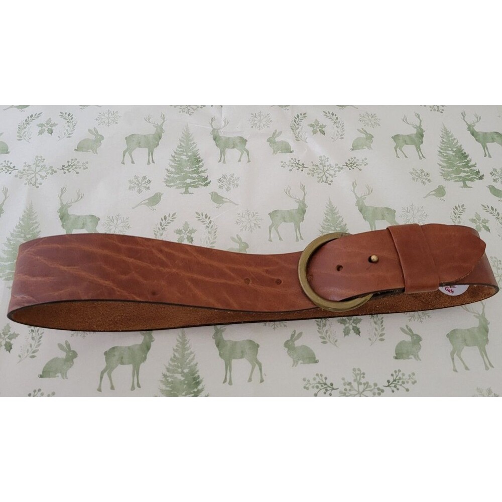 Levi’s For Gals Leather Belt Size 26 Brown Aniline Steerhide Brass Ring Buckle - Picture 4 of 14